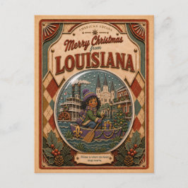 Cartão Postal De Festividades Feliz Natal da Louisiana Globo de Neve Antigo