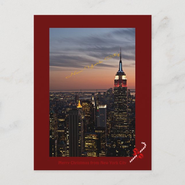 Cartão Postal De Festividades Feliz Natal da Nova Iorque (Frente)