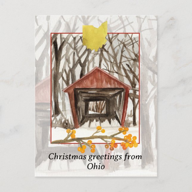 Cartão Postal De Festividades Feliz Natal da ponte coberta de Ohio Winter (Frente)