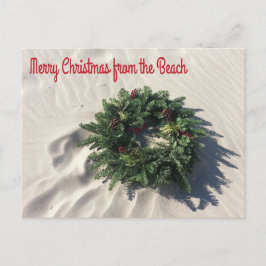 Cartão Postal De Festividades Feliz Natal da praia em Sand