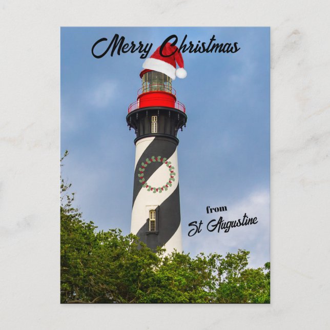 Cartão Postal De Festividades Feliz Natal da Rua Augustine FL Lighthouse (Frente)