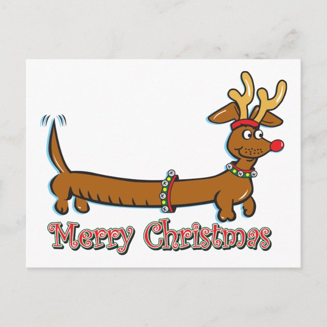Cartão Postal De Festividades Feliz Natal Dachshund (Frente)