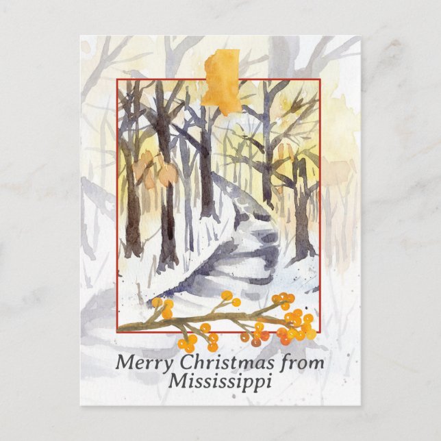 Cartão Postal De Festividades Feliz Natal das Árvores de Inverno de Mississippi  (Frente)