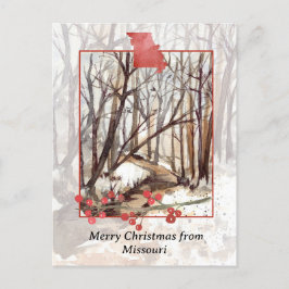 Cartão Postal De Festividades Feliz Natal das Árvores do Missouri na neve do inv