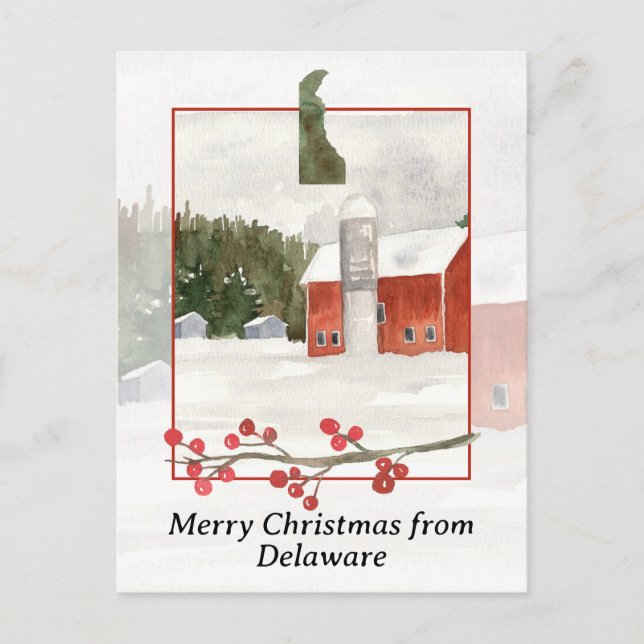 Cartão Postal De Festividades Feliz Natal de Delaware Fazenda Red Barn Silo (Frente)