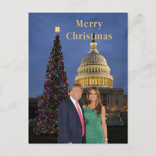 Cartão Postal De Festividades Feliz Natal de Donald e Melania (Frente)