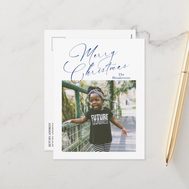 Cartão Postal De Festividades Feliz Natal de Foto de Script Elegante (Frente/Verso In Situ)