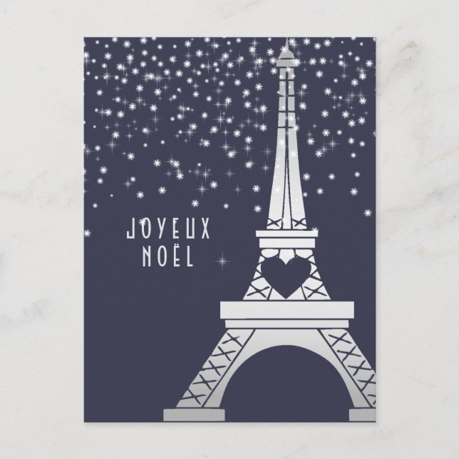 Cartão Postal De Festividades Feliz Natal de Joyeux Noel | de Paris no inverno (Frente)