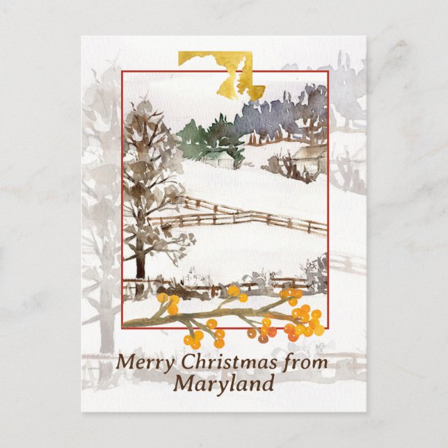 Cartão Postal De Festividades Feliz Natal de Maryland Farm Winter Trees (Frente)