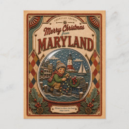 Cartão Postal De Festividades Feliz Natal de Maryland Globo de Neve Antigo