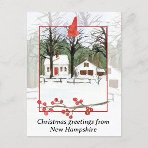 Cartão Postal De Festividades Feliz Natal de New Hampshire Winter Snow