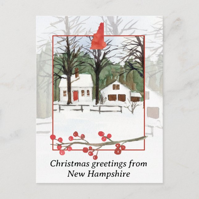 Cartão Postal De Festividades Feliz Natal de New Hampshire Winter Snow (Frente)