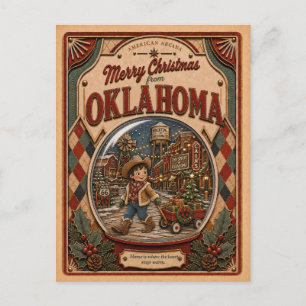 Cartão Postal De Festividades Feliz Natal de Oklahoma Globo de Neve Vintage