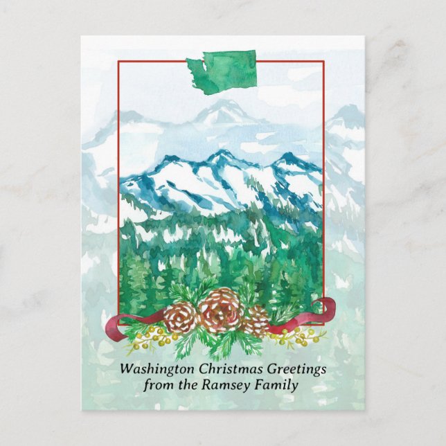 Cartão Postal De Festividades Feliz Natal de Washington Mt. Rainier Snow (Frente)