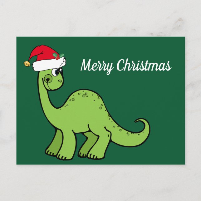 Cartão Postal De Festividades Feliz Natal - Dinossauro Cento Verde (Frente)