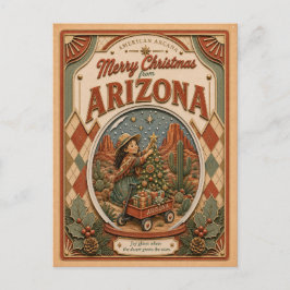 Cartão Postal De Festividades Feliz Natal do Arizona Globo de Neve Antigo