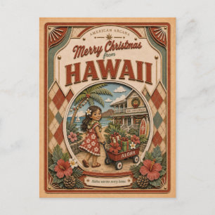 Cartão Postal De Festividades Feliz Natal do Havaí Globo de Neve Antigo