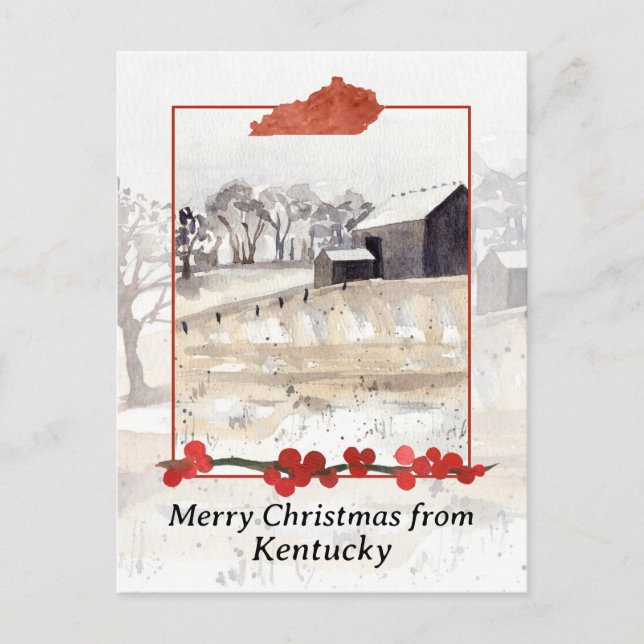 Cartão Postal De Festividades Feliz Natal do Inverno da Fazenda em Kentucky com  (Frente)