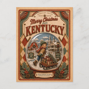 Cartão Postal De Festividades Feliz Natal do Kentucky Globo de Neve Antigo