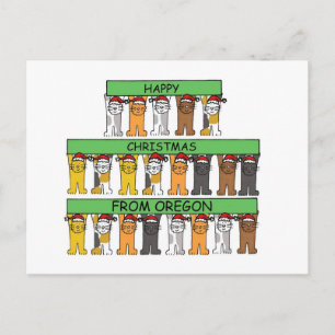 Cartão Postal De Festividades Feliz Natal do Oregon, Gatos em Santa Hats.