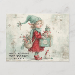 Cartão Postal De Festividades Feliz Natal do Seu Elfo do Polo Norte | Fofo
