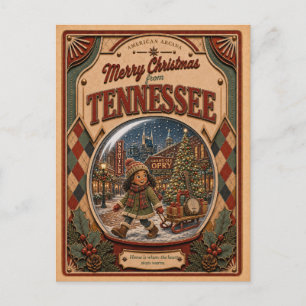 Cartão Postal De Festividades Feliz Natal do Tennessee Globo de Neve Antigo