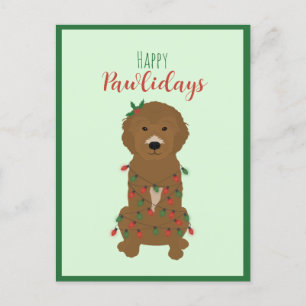 Cartão Postal De Festividades Feliz Natal dos Pawlidays Goldendoodododle