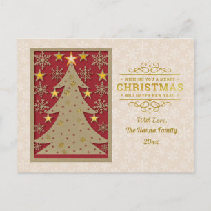 Cartão Postal De Festividades Feliz Natal e Ano Novo em Ouro & Floco de Neve