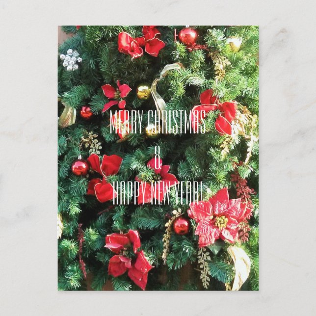 Cartão Postal De Festividades Feliz Natal e Feliz ano novo, árvore (Frente)