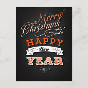 Cartão Postal De Festividades Feliz Natal e Feliz ano novo em Laranja