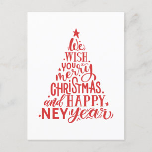 Cartão Postal De Festividades Feliz Natal e Feliz ano novo. Inscrição vermelha
