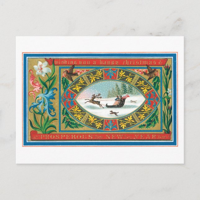 Cartão Postal De Festividades Feliz Natal e Próspero Ano Novo (Frente)