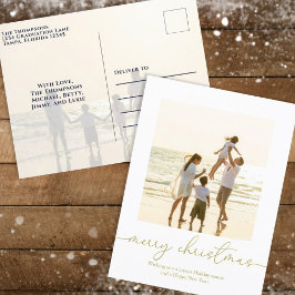 Cartão Postal De Festividades Feliz Natal Elegante Caligrafia Dourada Duas Fotog