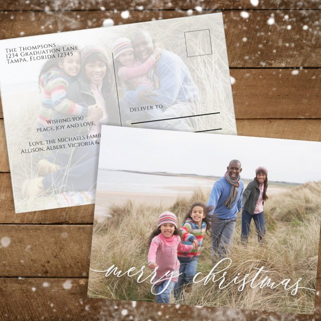 Cartão Postal De Festividades Feliz Natal Elegante Floco de Neve Verde Dois Foto (Criador carregado)