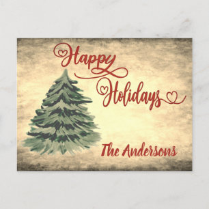 Cartão Postal De Festividades Feliz Natal em caligrafia vermelha retrô  