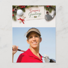 Cartão Postal De Festividades Feliz Natal em Família de Golfe Foto de Férias