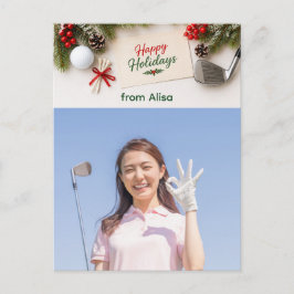 Cartão Postal De Festividades Feliz Natal em Família de Golfe Foto de Férias
