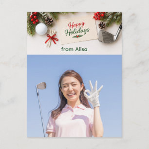 Cartão Postal De Festividades Feliz Natal em Família de Golfe Foto de Férias