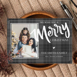 Cartão Postal De Festividades Feliz Natal em Xadrez Preto Foto Natal Alegre