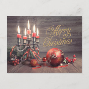 Cartão Postal De Festividades Feliz Natal Enfeites e Velas Antigos 