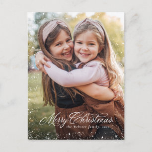 Cartão Postal De Festividades Feliz Natal - Escrita elegante - Uma foto clássic