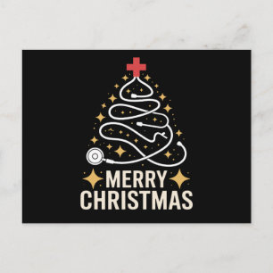 Cartão Postal De Festividades Feliz Natal Estetoscópio Árvore Enfermeira Médico