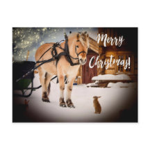 Feliz Natal estrelado fazenda noturna com neve de