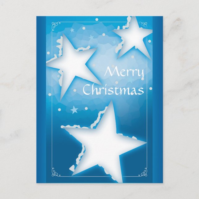 Cartão Postal De Festividades Feliz Natal | Estrelas decorativas do inverno (Frente)