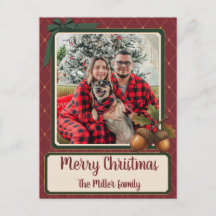 Feliz Natal Família do Laço Verde de Bordô Acorn