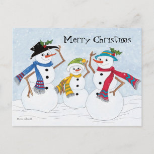 Cartão Postal De Festividades Feliz Natal Família Snowman