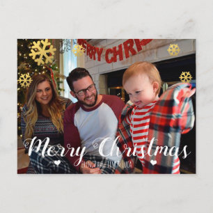 Cartão Postal De Festividades Feliz Natal Faux Flocos de Neve Dourados