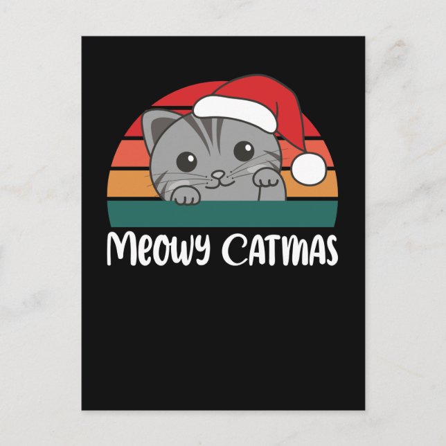 Cartão Postal De Festividades Feliz Natal Felino Piada Divertida de Gato Natal (Frente)