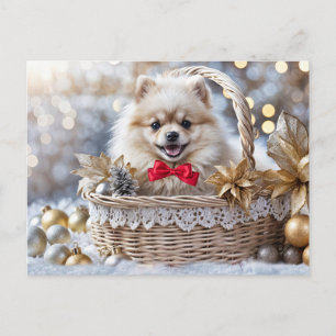 Cartão Postal De Festividades Feliz Natal Feriado Pomeraniano Puppy
