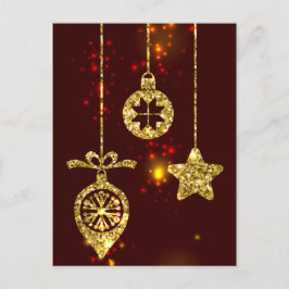 Cartão Postal De Festividades Feliz Natal Feriado Vermelho Glitter Espumante